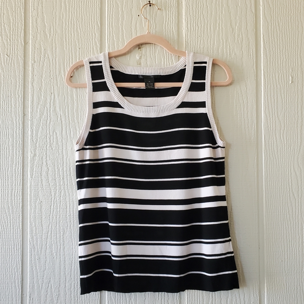 89th & Madison Black Stripe Stretchy Tank Sleeveless Top Casual Career XL
